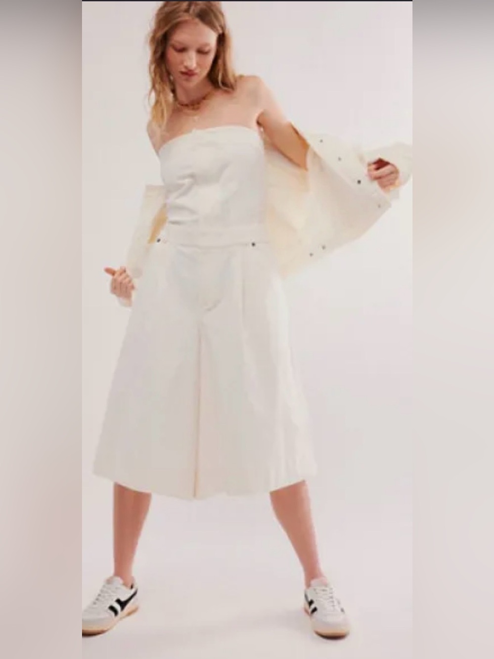 Women's White Strapless Wide-Leg Jumpsuit